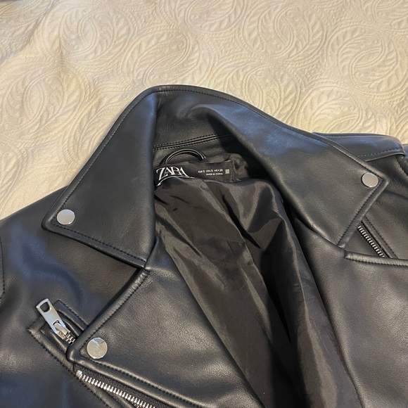 Zara black faux leather biker jacket - Picture 4 of 5